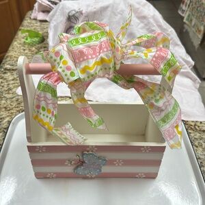 Basket Wooden Spring Easter Basket with Handle & Bow